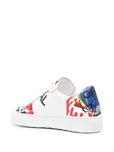 Shop Vivienne Westwood Mix-print Leather Sneakers In White