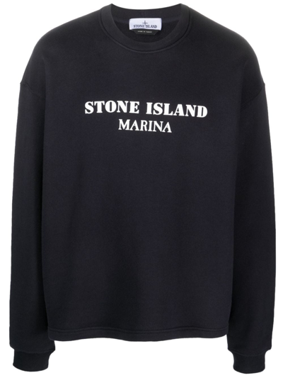 Shop Stone Island Logo-print Cotton Sweatshirt In Blue
