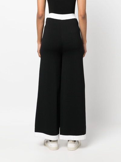 Shop Karl Lagerfeld Contrasting-trim Wide-leg Knit Pants In Black