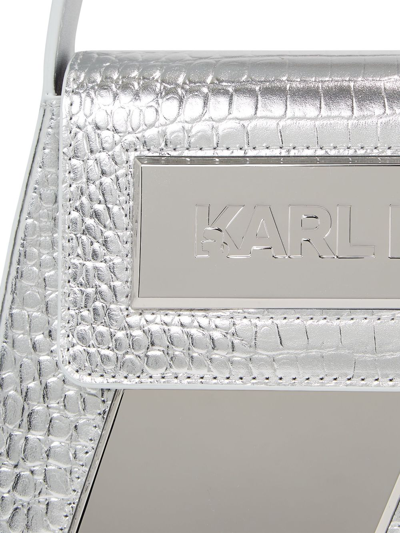 Shop Karl Lagerfeld Ikon/k Crocodile-effect Shoulder Bag In Silver
