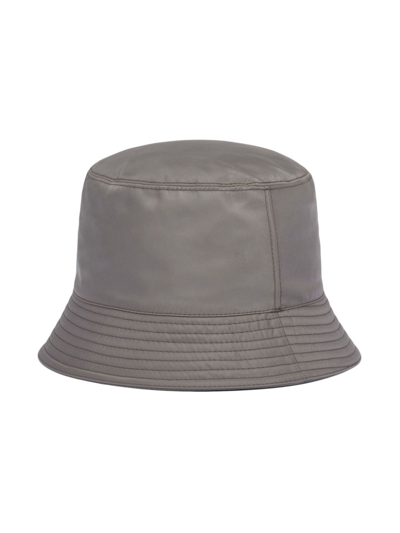 Shop Prada Re-nylon Logo-plaque Bucket Hat In Grey