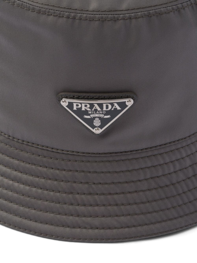 Shop Prada Re-nylon Logo-plaque Bucket Hat In Grey