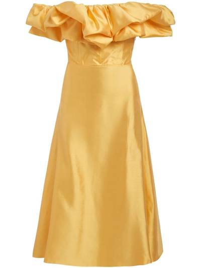Shop Markarian Hibiscus Off-shoulder Dress In Yellow