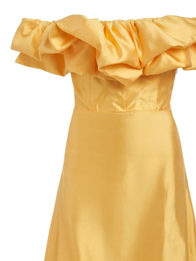 Shop Markarian Hibiscus Off-shoulder Dress In Yellow