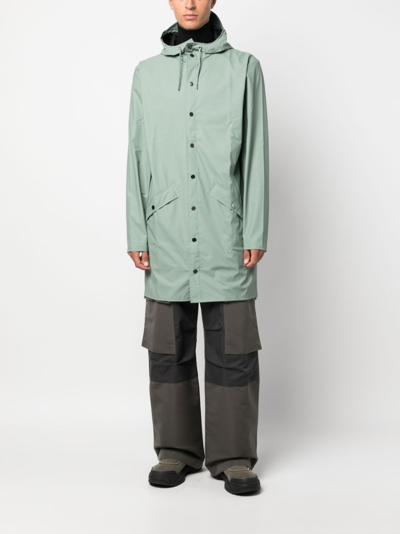 Shop Rains Hooded Stud-fastening Raincoat In Green