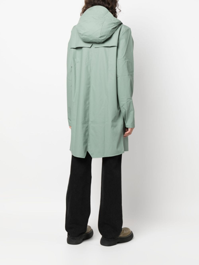 Shop Rains Hooded Stud-fastening Raincoat In Green