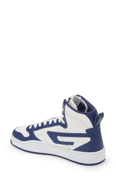 Shop Diesel Ukiyo Mid Sneaker In White/ Blue Multi