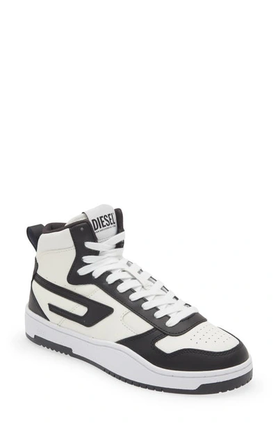 Shop Diesel Ukiyo Mid Sneaker In White/ Black Multi