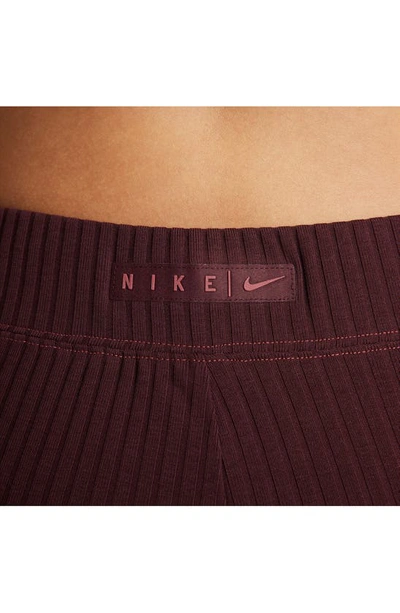 Shop Nike High Waist Rib Jersey Pants In Burgundy Crush