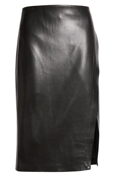 Alice And Olivia Siobhan Vegan Leather Knee-length Wrap Skirt In Black
