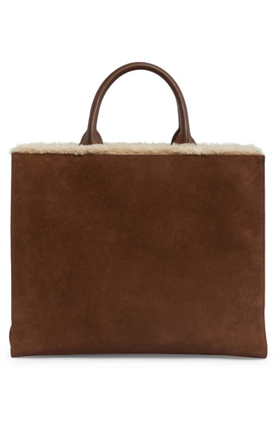 Shop Dolce & Gabbana Dg Logo Daily Suede & Faux Shearling Tote In Brown/ White