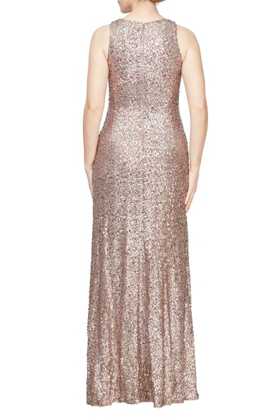 Alex Evenings Sequin Ruffle Gown In Mocha