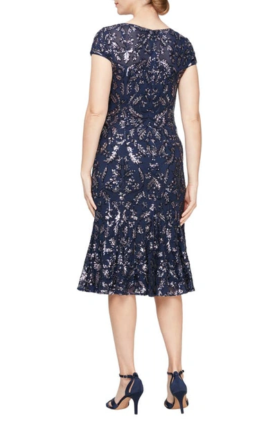 Shop Alex Evenings Sequin Illusion Neck Cocktail Dress In Navy/ Pink