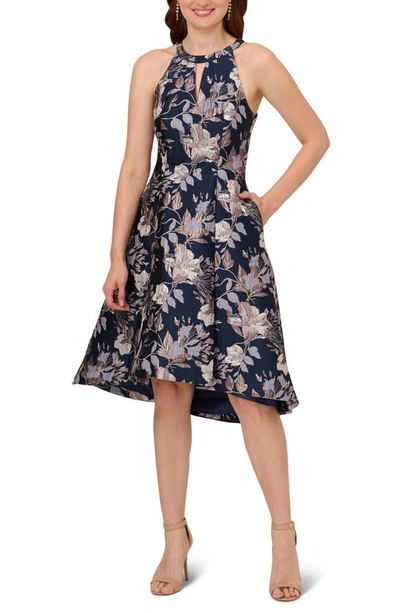 Shop Adrianna Papell Floral Jacquard Cocktail Dress In Navy Multi