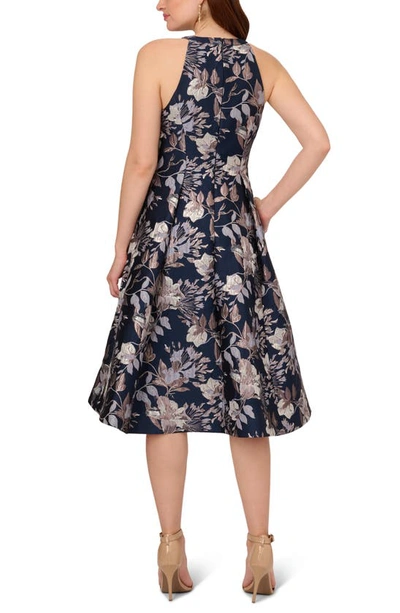 Shop Adrianna Papell Floral Jacquard Cocktail Dress In Navy Multi