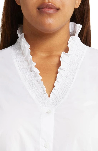 Shop Harshman Bonnie Ruffle Cotton Poplin Button-up Shirt In White