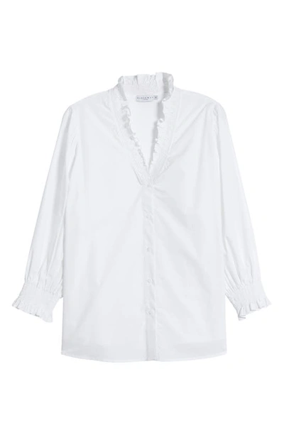 Shop Harshman Bonnie Ruffle Cotton Poplin Button-up Shirt In White
