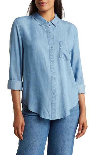 Shop Ecothreads Long Sleeve Button-up Shirt In Medium Denim
