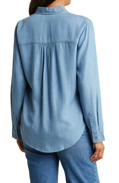 Shop Ecothreads Long Sleeve Button-up Shirt In Medium Denim