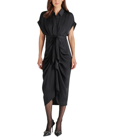 Shop Steve Madden Women's Tori Tie-front Midi Shirtdress In Black