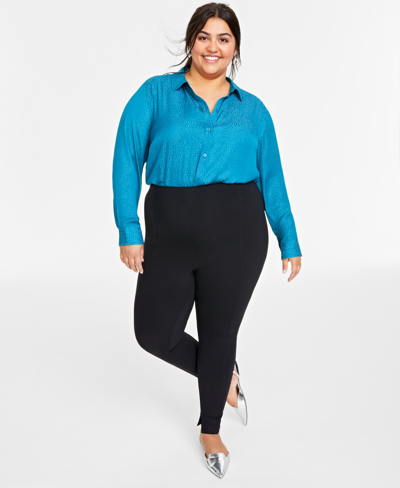 Shop On 34th Plus Size Ponte Skinny Leggings, Regular And Short Lengths, Created For Macy's In Deep Black