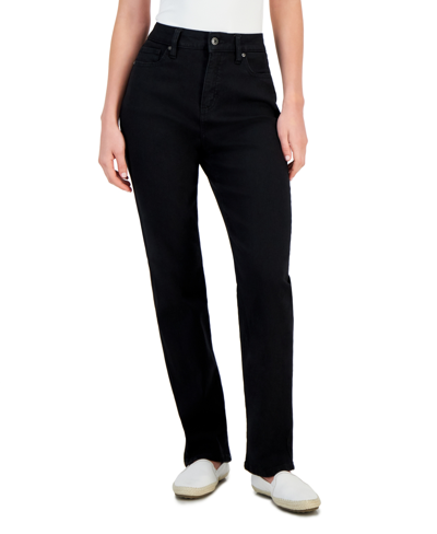 Shop Style & Co Women's High Rise Straight-leg Jeans, Regular, Short And Long Lengths, Created For Macy's In Deep Black