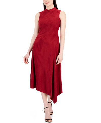 Shop Taylor Women's Faux-suede Asymmetrical-hem Midi Dress In Cardinal Red