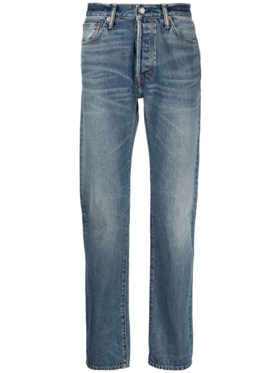 Shop Tom Ford Straight-leg Jeans - Men's - Cotton/calf Leather In Blue