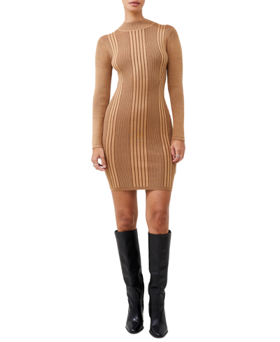 Shop French Connection Women's Mari Long-sleeve Rib-knit Dress In Tobacco Brown Multi