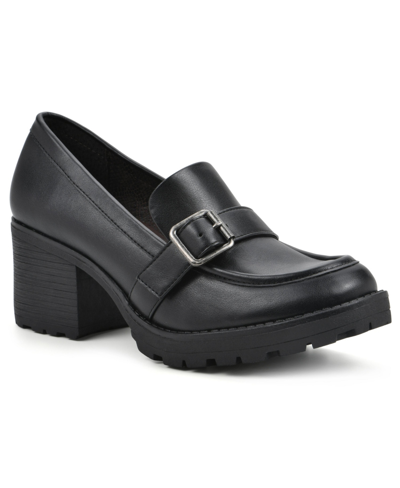 Shop White Mountain Women's Bougie Heeled Loafers In Black Smooth