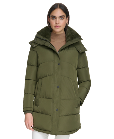 Shop Calvin Klein Women's Faux-fur-trim Hooded Puffer Coat, Created For Macy's In Eden