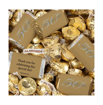 Just Candy 131 Pcs 50th Anniversary Candy Party Favors Hershey's Miniatures And Kisses By  (1.65 Lbs In Gold