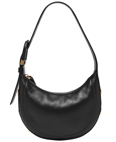 Shop Fossil Harwell Leather Crescent Bag In Black