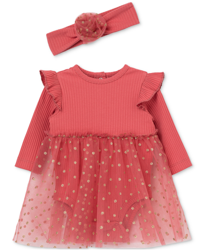 Shop Little Me Baby Girls Tutu Bodysuit Dress And Headband, 2 Piece Set In Red