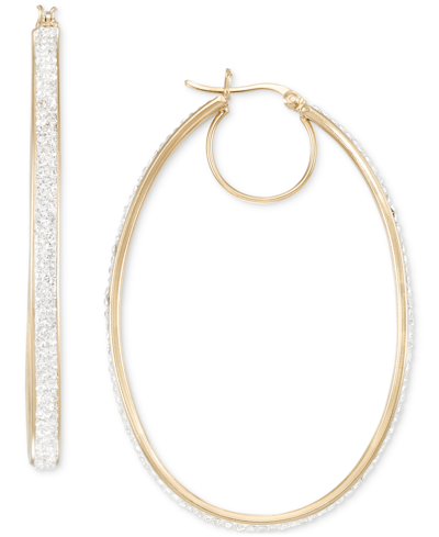 Shop Macy's Crystal Pave Oval-shape Click Top Hoop Earrings In Gold Over Silver