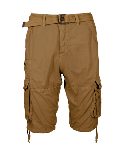 Shop Blu Rock Men's Vintage-like Cotton Cargo Belted Shorts In Dark Khaki