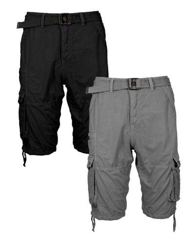 Shop Blu Rock Men's Vintage-like Cotton Cargo Belted Shorts, Pack Of 2 In Black-gray