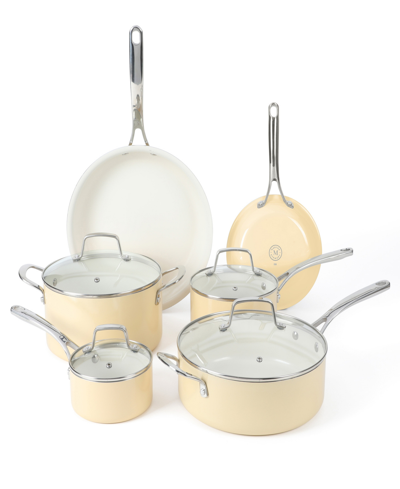 Shop Martha Stewart Collection Lockton Ceramic Interior 10 Piece Cookware Set In Butter Cream