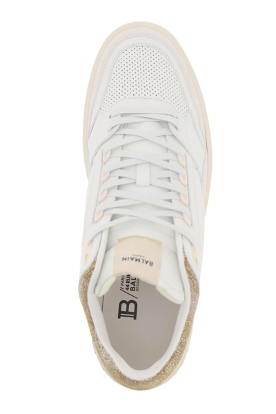 Shop Balmain 'b Court' Mid Top Sneakers In White,beige