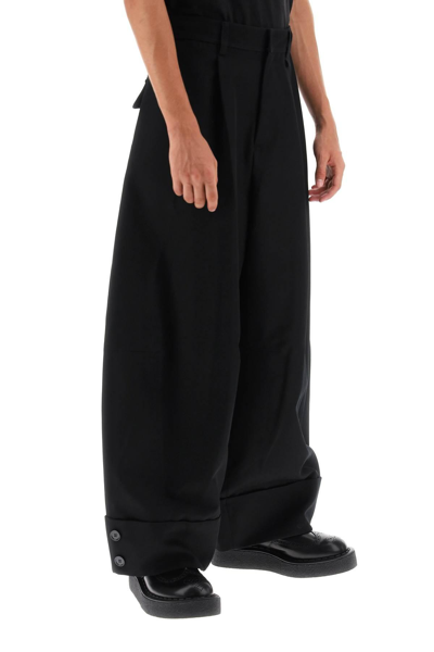 Shop Simone Rocha Cropped Wide Leg Trouser With Hem Cuff In Black