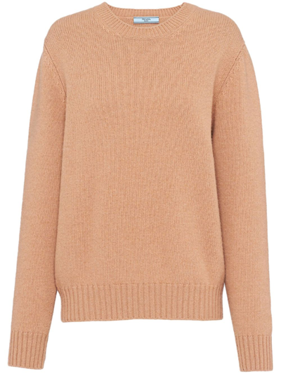 Shop Prada Triangle-logo Wool Jumper In Brown