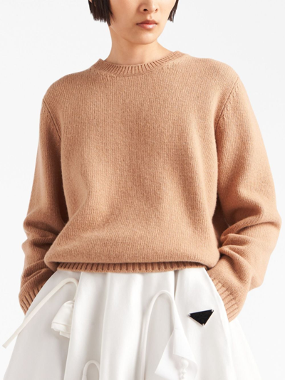 Prada Wool And Cashmere Crew-neck Sweater In Brown