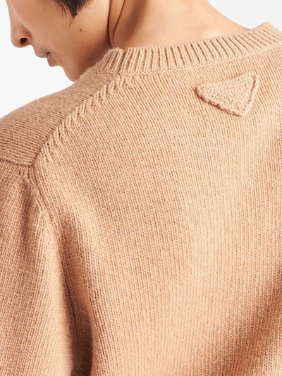 Shop Prada Triangle-logo Wool Jumper In Brown