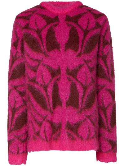 Shop La Doublej Intarsia-knit Long-sleeve Jumper In Pink