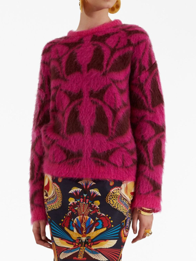 Shop La Doublej Intarsia-knit Long-sleeve Jumper In Pink