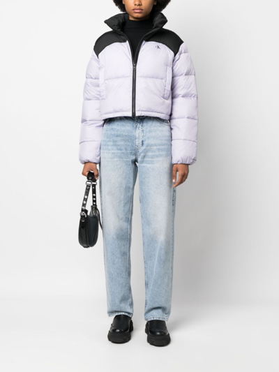 Calvin Klein Jeans Est.1978 Colour-block High-neck Puffer Jacket In Violett