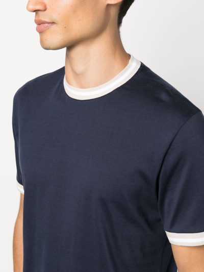 Shop Eleventy Striped-tipping Cotton T-shirt In Blau