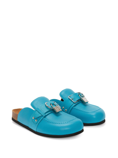 Shop Jw Anderson Padlock Leather Loafers In Blau