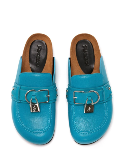 Shop Jw Anderson Padlock Leather Loafers In Blau