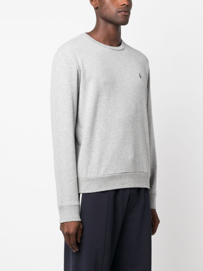 Shop Polo Ralph Lauren Logo-embroidered Crew-neck Sweatshirt In Grey